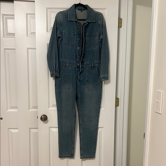 Denim Jumpsuit with Button Front - Picture 1 of 5